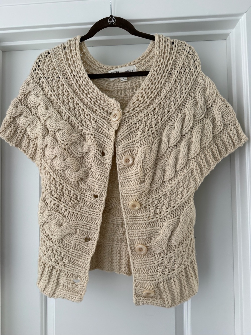 Yag Couture Cream Cable Knit Short-Sleeve Cardigan